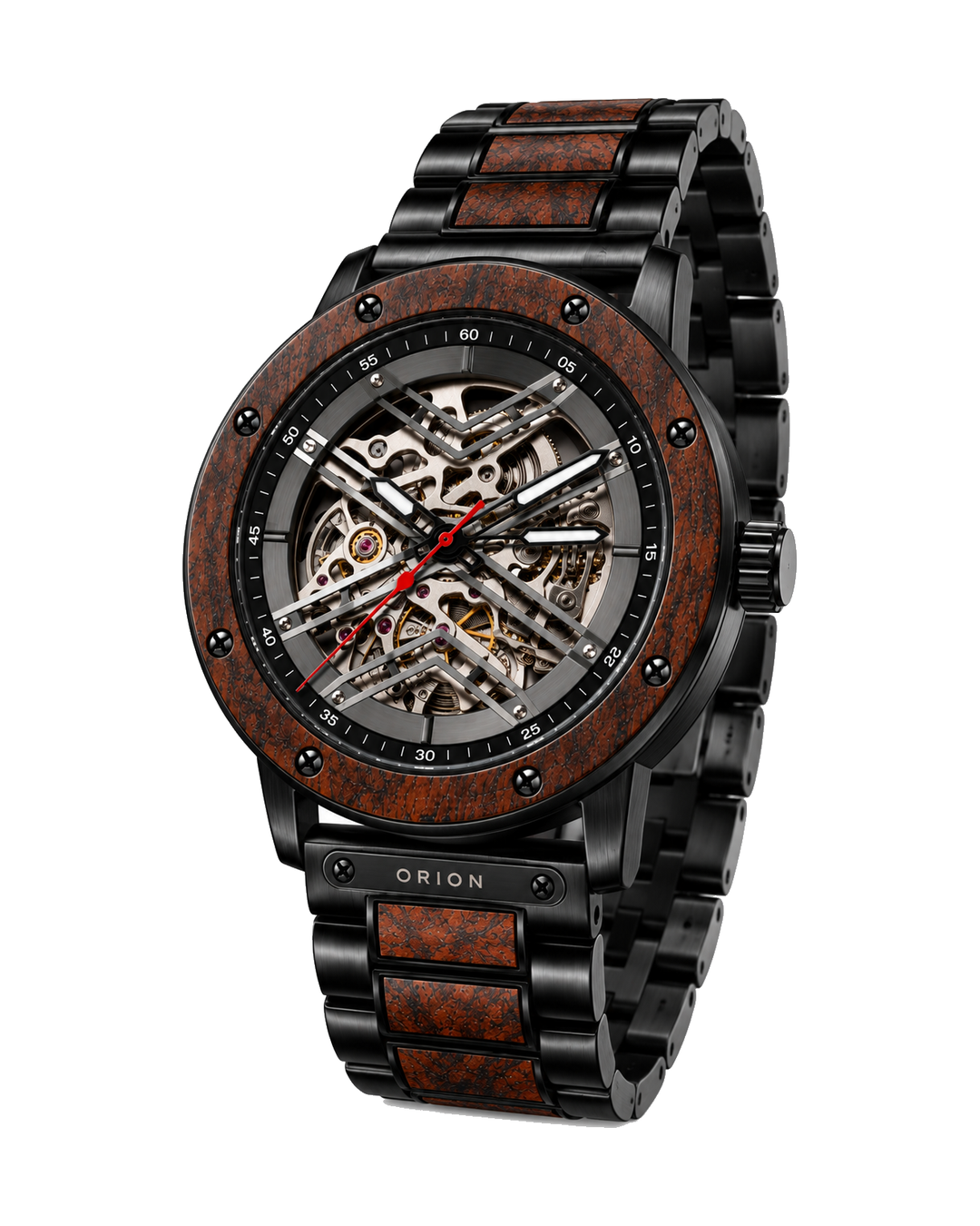Orion Antares – Automatik-Herrenuhr aus Holz mit Skelett-Zifferblatt