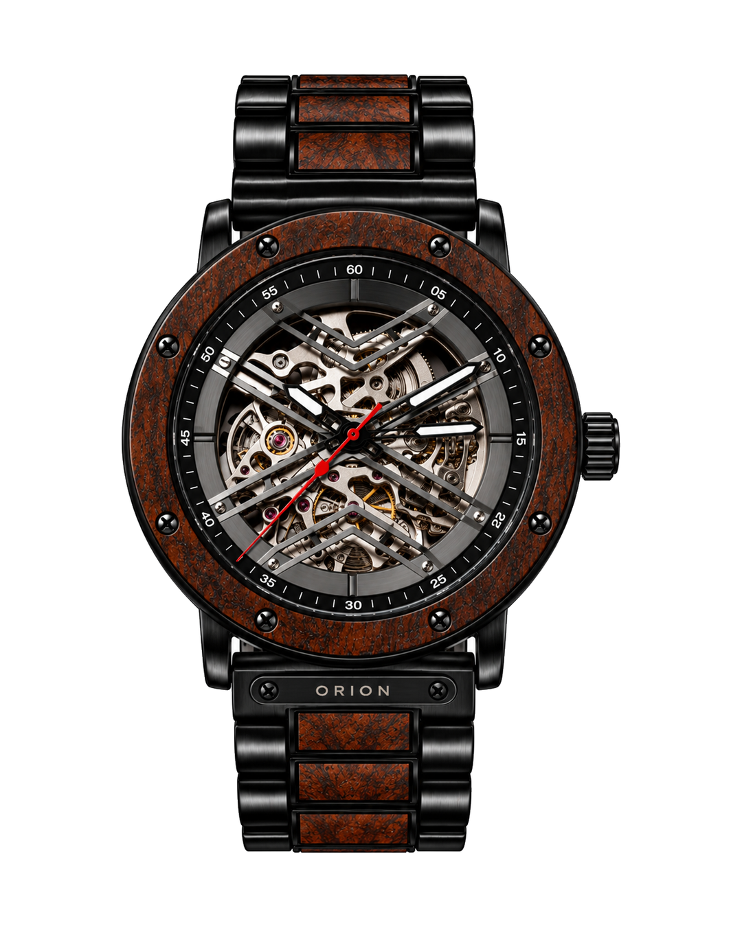 Orion Antares – Automatik-Herrenuhr aus Holz mit Skelett-Zifferblatt