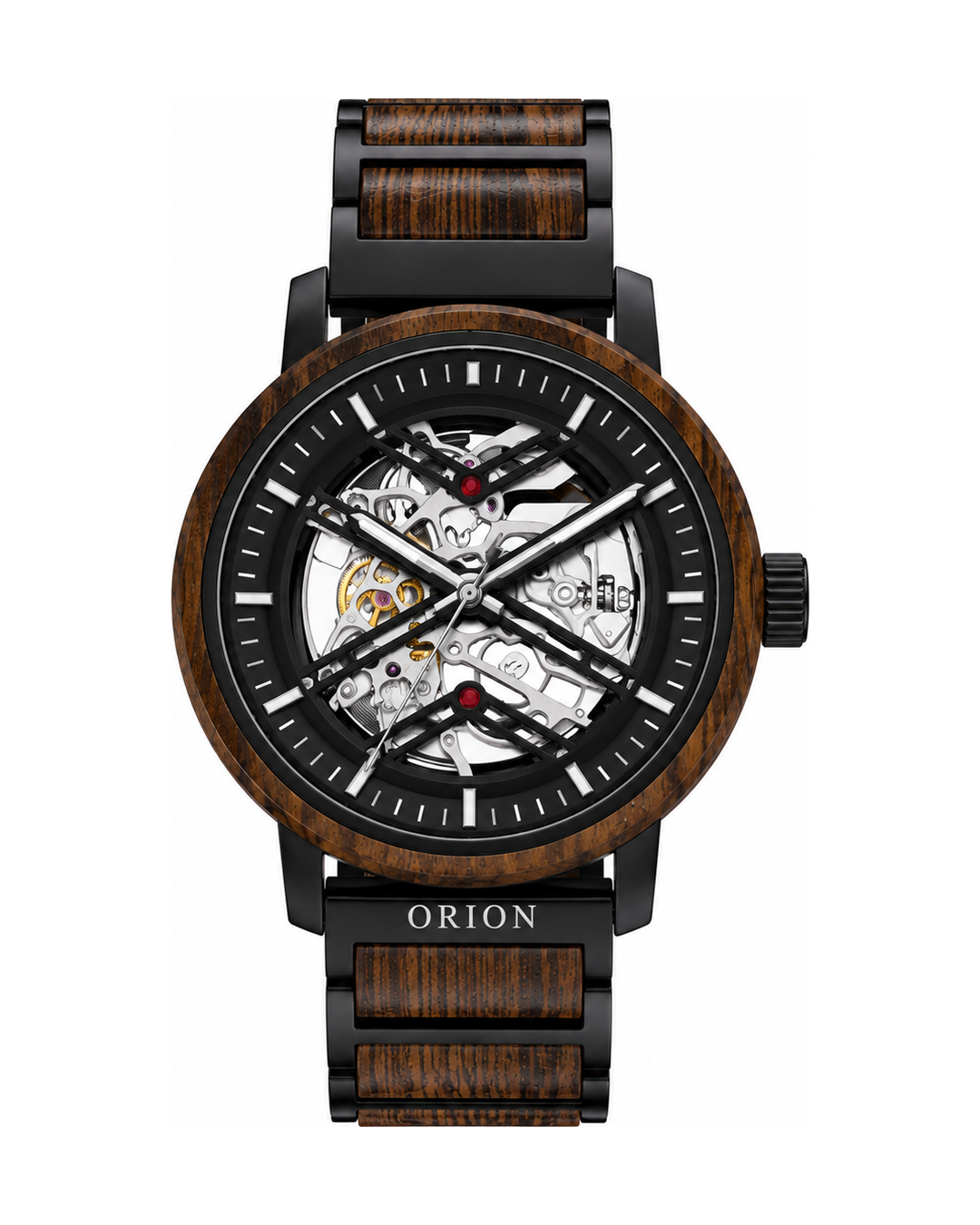 Orion Axis – Mechanische Herrenuhr aus Holz mit Skelett-Zifferblatt