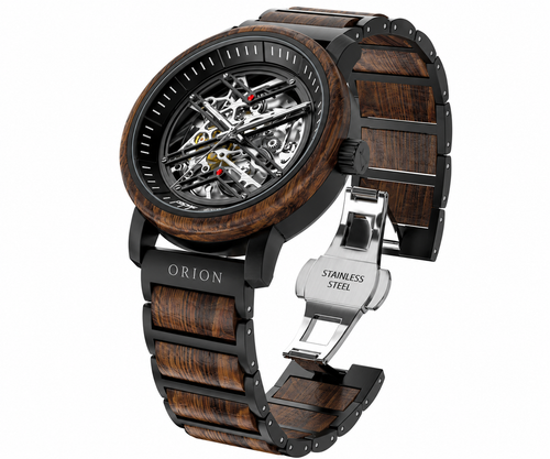Orion Axis – Mechanische Herrenuhr aus Holz mit Skelett-Zifferblatt