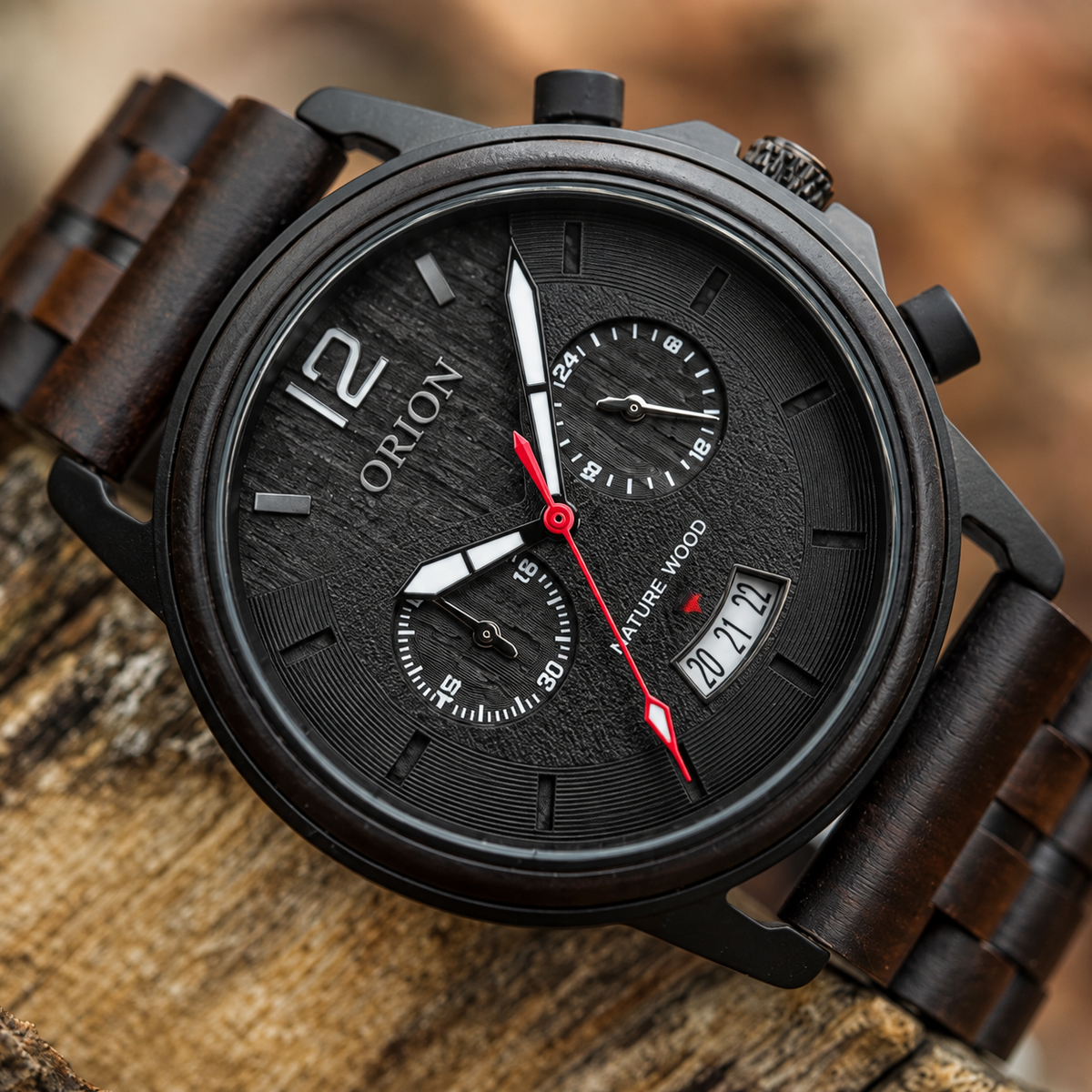 Orion Chrono – Herren-Chronograph aus Holz in Schwarz