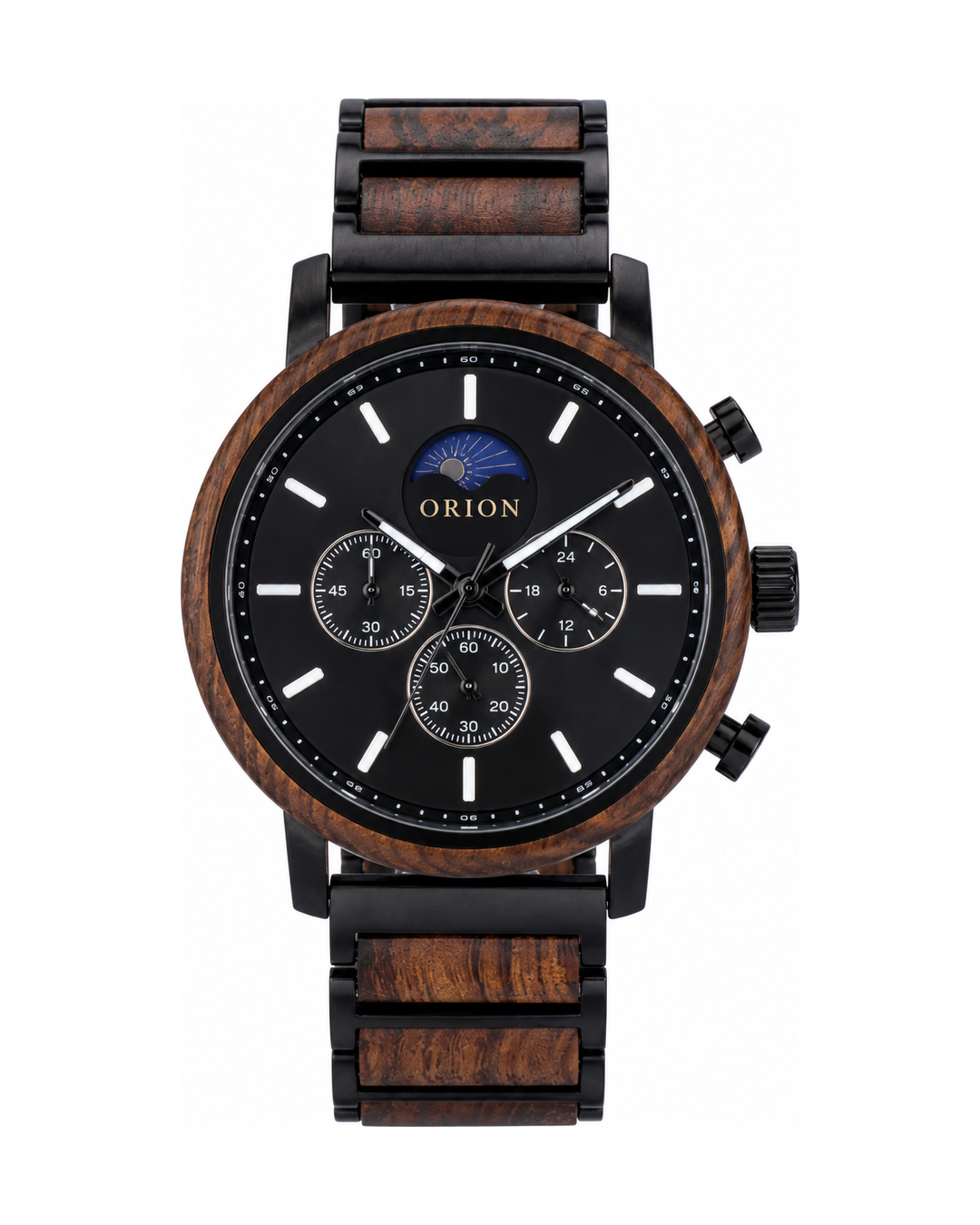 Orion Eclipse – Herrenuhr aus Holz mit Mondphase & Totalisatoren