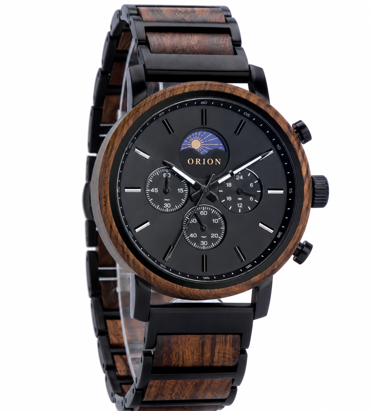 Orion Eclipse – Herrenuhr aus Holz mit Mondphase & Totalisatoren