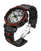 Orion Mars – Automatik-Herrenuhr aus rotem Sandelholz mit Skelett-Zifferblatt