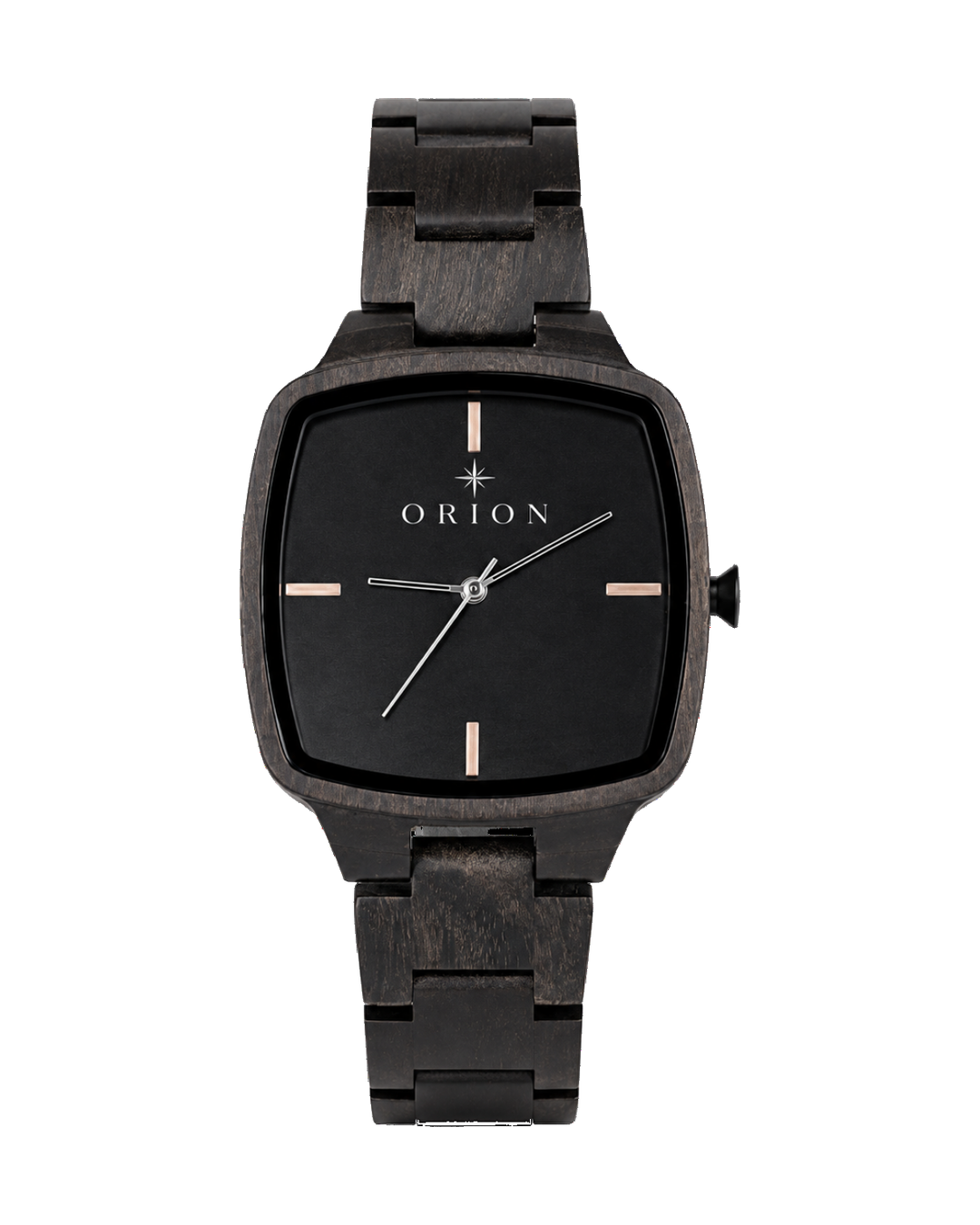 Orion Noir – Herrenuhr aus Holz, eckiges Gehäuse in Schwarz