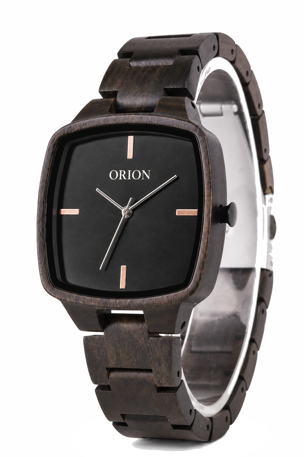 Orion Noir – Herrenuhr aus Holz, eckiges Gehäuse in Schwarz