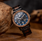 Orion Saphir – Automatik-Herrenuhr aus Holz mit blauem Skelett-Zifferblatt