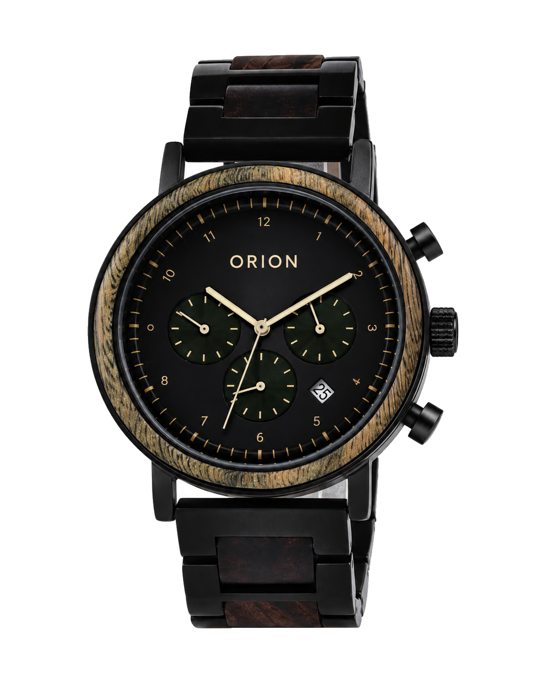 Orion Vega – Herren-Chronograph aus Holz mit grünen Totalisatoren