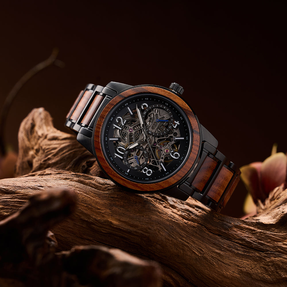 Orion Vertex – Automatik-Herrenuhr aus Holz mit Skelett-Zifferblatt